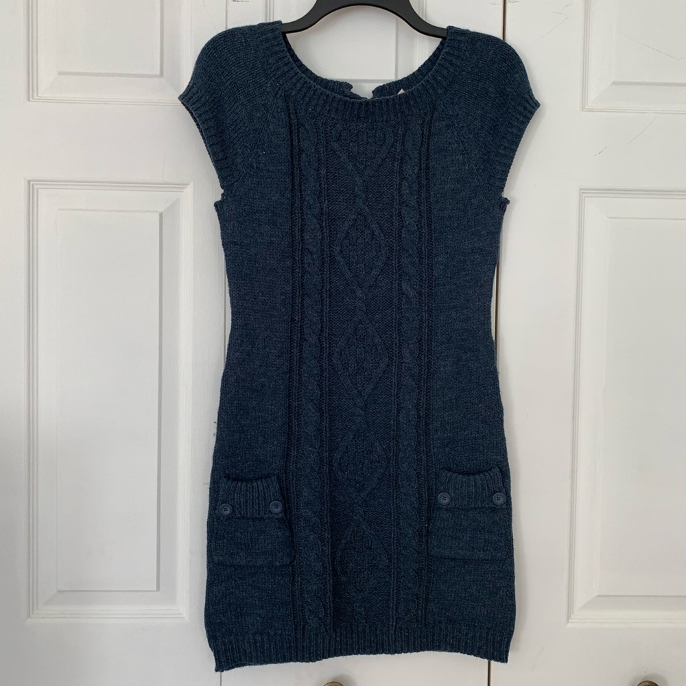 Blue Short Sleeve Sweater Dress